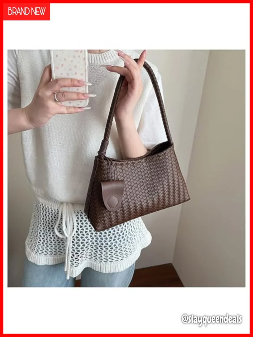 Woven Hobo Bag for Women Faux Leather Shoulder Bag Slouchy Handbag Tote Work
